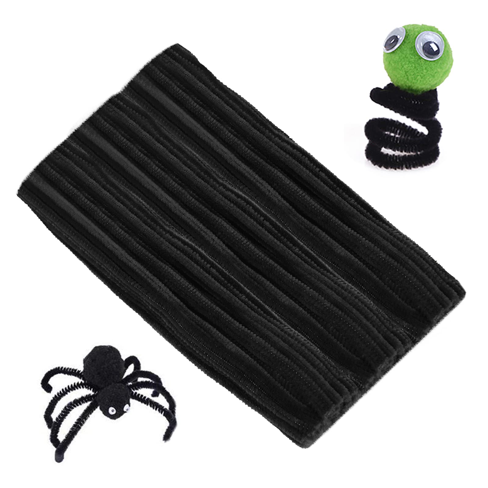 Cuttte Pipe Cleaners Craft Supplies - 100pcs Black Pipe Cleaners Craft and 100pcs 10 Colors Pipe Cleaners, Craft Kids DIY Art Supplies, Pipe Cleaner Chenille Stems