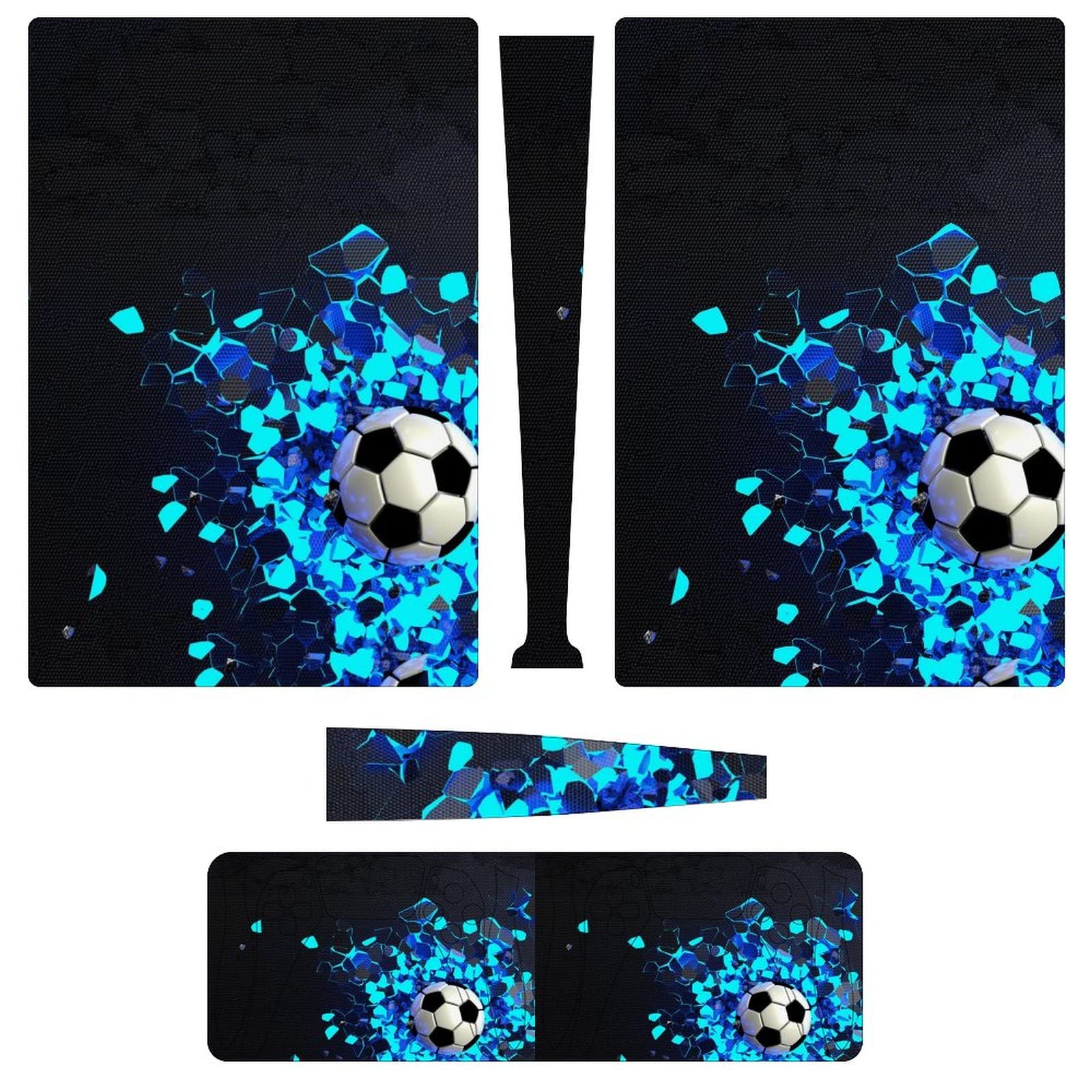 Soccer Ball Breaking Clear Blue Full Protective Skin Cover Design Wrap Decal Sticker Compatible with PS5 Digital Edition Console and Controller