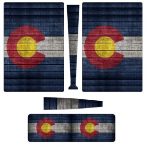 colorado flag pattern on wooden full protective skin cover design wrap decal sticker compatible with ps5 digital edition console and controller