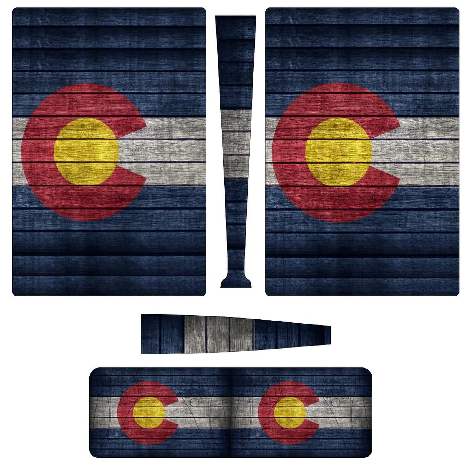 Colorado Flag Pattern on Wooden Full Protective Skin Cover Design Wrap Decal Sticker Compatible with PS5 Digital Edition Console and Controller