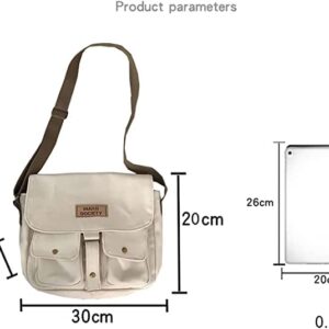 Pbkabiug Women's Canvas Bag Harajuku Messenger Bag Shoulder Bags Vintage Canvas Bag Multiple Pockets Crossbody Bag (White)