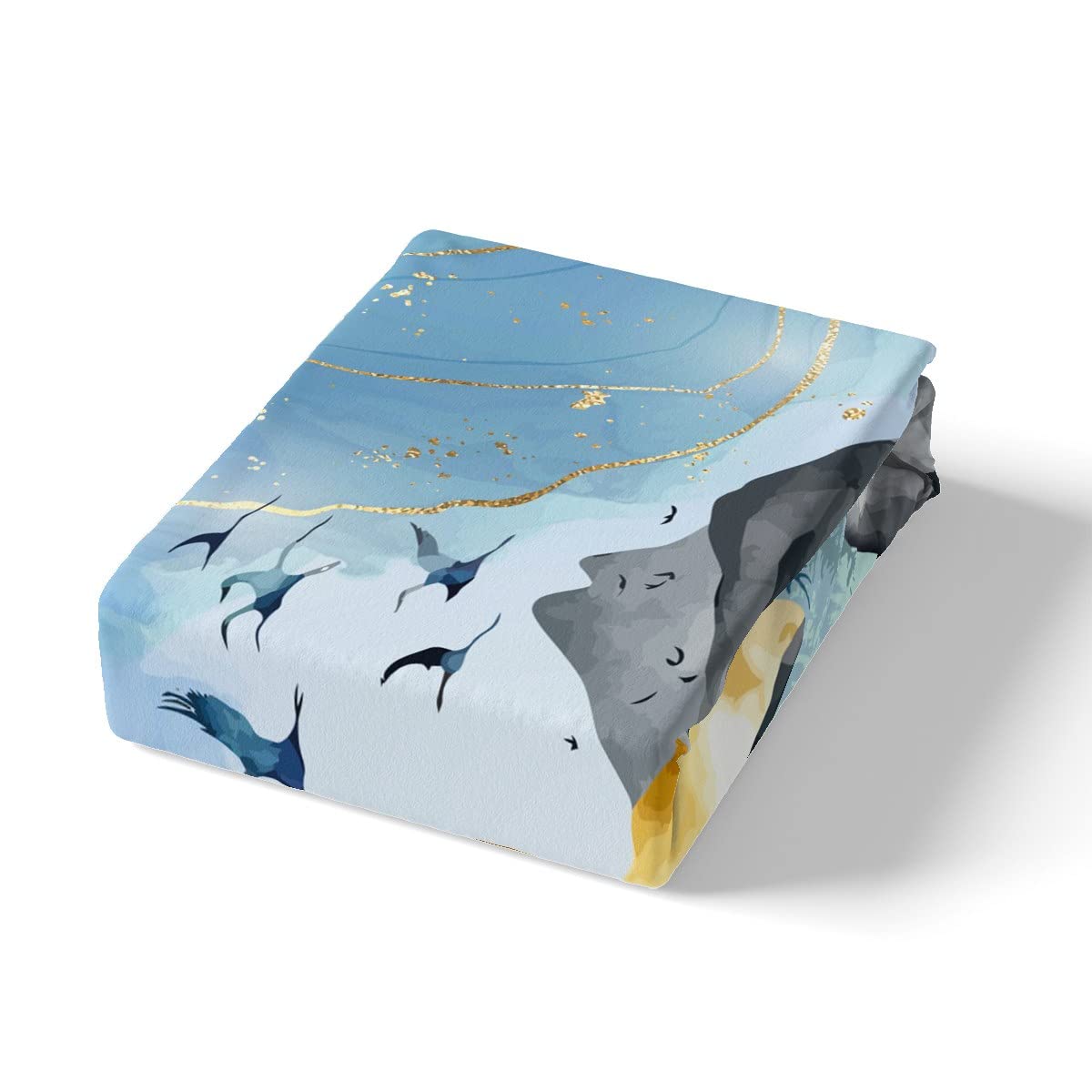 Hunt Deer Fitted Sheet Full Size Modern Abstract Mountain Sunset Scenery Deep Pocket Sheet Kids Teens Boys Pine Tree Jungle Animals Bedding Set Men Women Golden Luxury Bed Sheet,Blue 3pcs