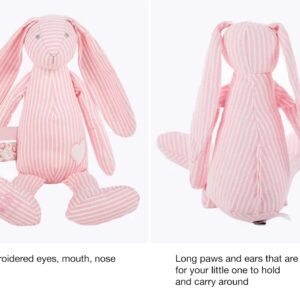 Manon des Pres Plush Baby Bunny Rabbit Stuffed Animal Toys. 100% Cotton Fabric Doll for Newborn Kids. Sleeping Gifts for Boys and Girls. Soft, Cute Blue and Pink Easter Bunny (Pink)