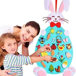 DIY Easter Bunny, Kids Arts and Craft Kit, Easter Felt Board Crafts Bunny Ornaments Art Kits with Detachable Puzzle Ornament Easter Eggs Bunnies, Easter Wall Hanging Games for Kids Gifts (Pink)