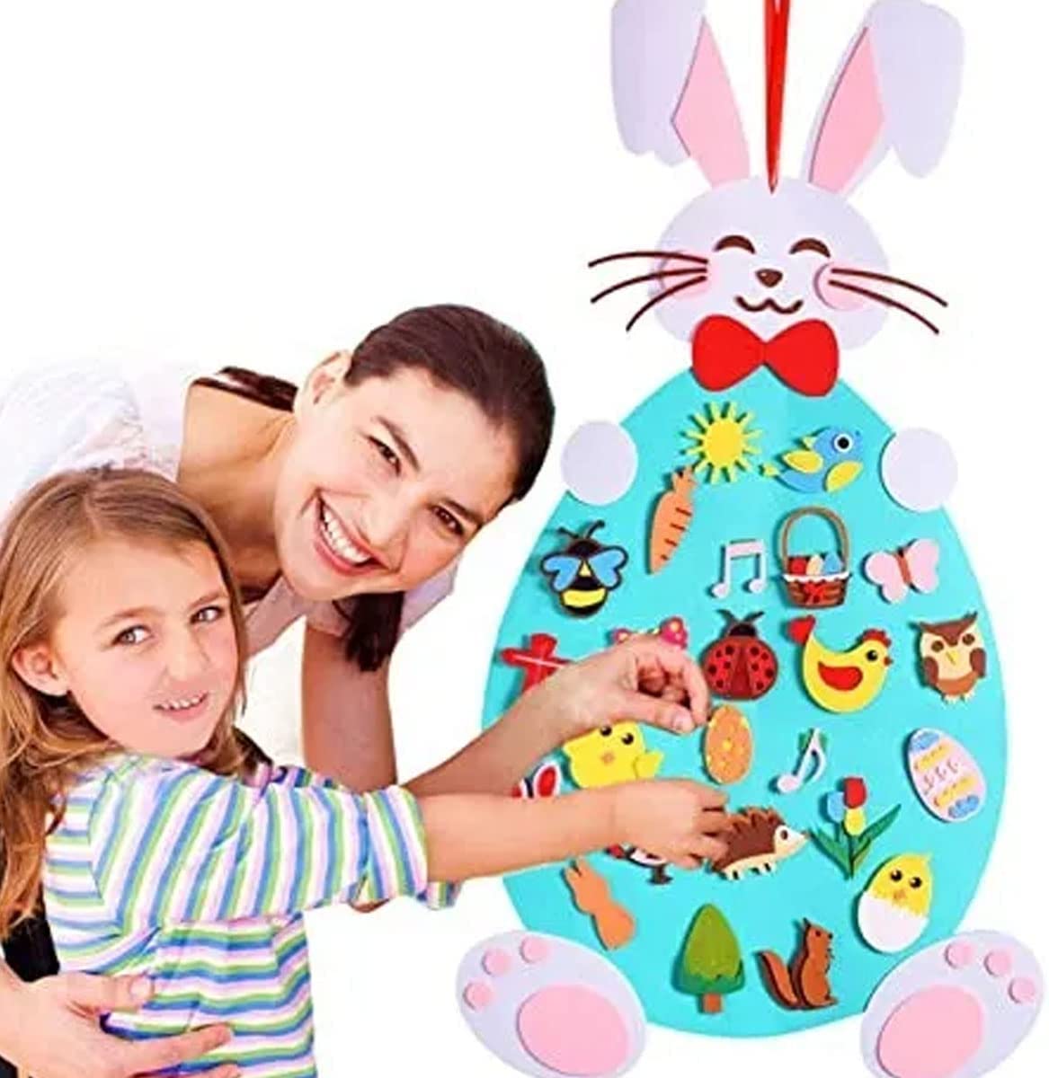 DIY Easter Bunny, Kids Arts and Craft Kit, Easter Felt Board Crafts Bunny Ornaments Art Kits with Detachable Puzzle Ornament Easter Eggs Bunnies, Easter Wall Hanging Games for Kids Gifts (Pink)