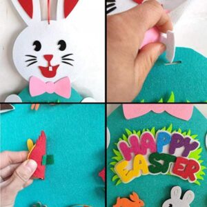 DIY Easter Bunny, Kids Arts and Craft Kit, Easter Felt Board Crafts Bunny Ornaments Art Kits with Detachable Puzzle Ornament Easter Eggs Bunnies, Easter Wall Hanging Games for Kids Gifts (Pink)