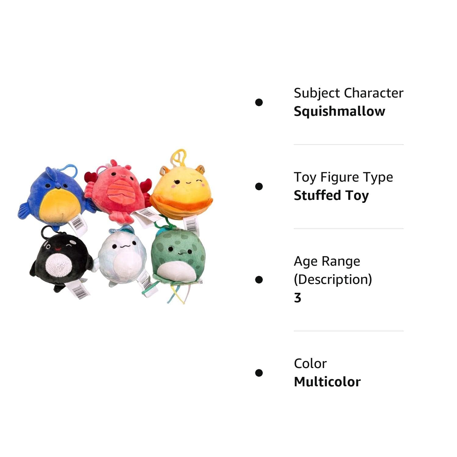 Squishmallows Kellytoy 3.5" Assorted Squad Clip On Keychain Mini Plush Doll (Set 6 Whale Sealife Squad)