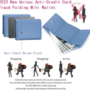 MUGUOY New Unisex Anti-Credit Card Fraud Folding Mini Wallet,Genuine Leather RFID Blocking Card Holder Organizer Pocket,Multi Compartment Bifold Clutch Wallet for Cards,Coins,etc. (Black)