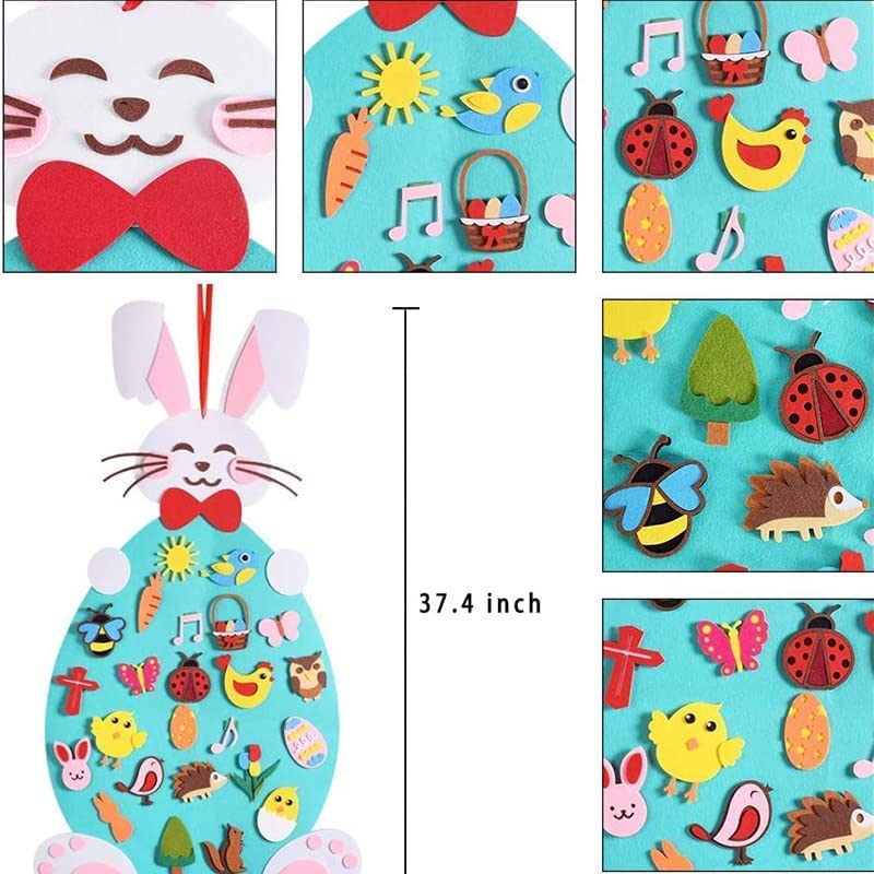 DIY Easter Bunny, Kids Arts and Craft Kit, Easter Felt Board Crafts Bunny Ornaments Art Kits with Detachable Puzzle Ornament Easter Eggs Bunnies, Easter Wall Hanging Games for Kids Gifts (Pink)