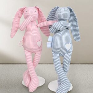 Manon des Pres Plush Baby Bunny Rabbit Stuffed Animal Toys. 100% Cotton Fabric Doll for Newborn Kids. Sleeping Gifts for Boys and Girls. Soft, Cute Blue and Pink Easter Bunny (Pink)