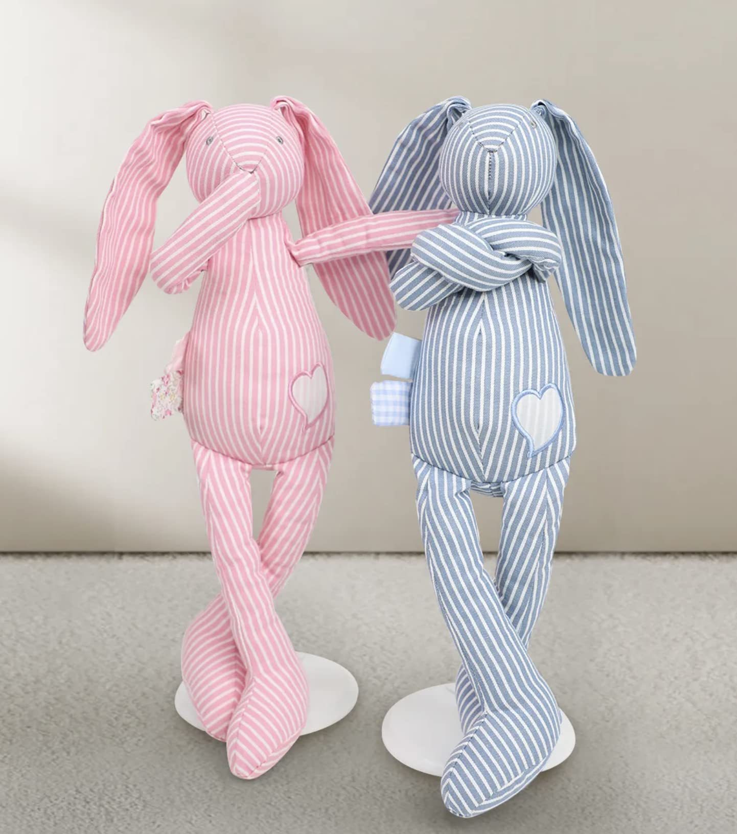 Manon des Pres Plush Baby Bunny Rabbit Stuffed Animal Toys. 100% Cotton Fabric Doll for Newborn Kids. Sleeping Gifts for Boys and Girls. Soft, Cute Blue and Pink Easter Bunny (Pink)