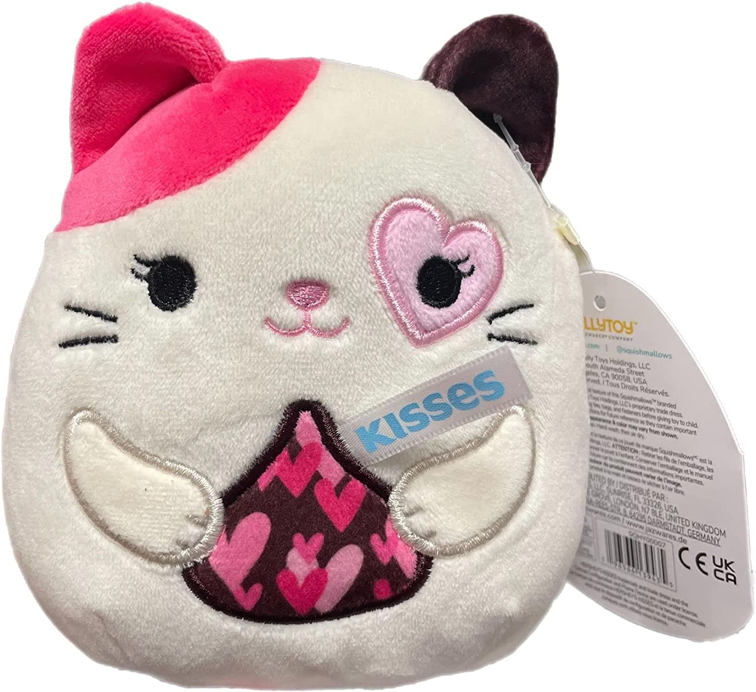 Squishmallow Official Kellytoy Valentines Squad Squishy Soft Plush Toy Animal (Pyper White/Pink Cat (Kisses), 8 Inch)