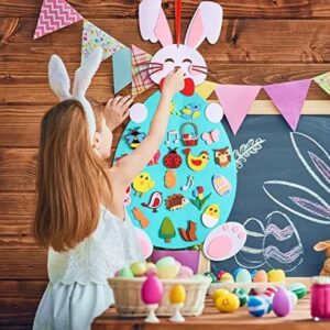 DIY Easter Bunny, Kids Arts and Craft Kit, Easter Felt Board Crafts Bunny Ornaments Art Kits with Detachable Puzzle Ornament Easter Eggs Bunnies, Easter Wall Hanging Games for Kids Gifts (Pink)