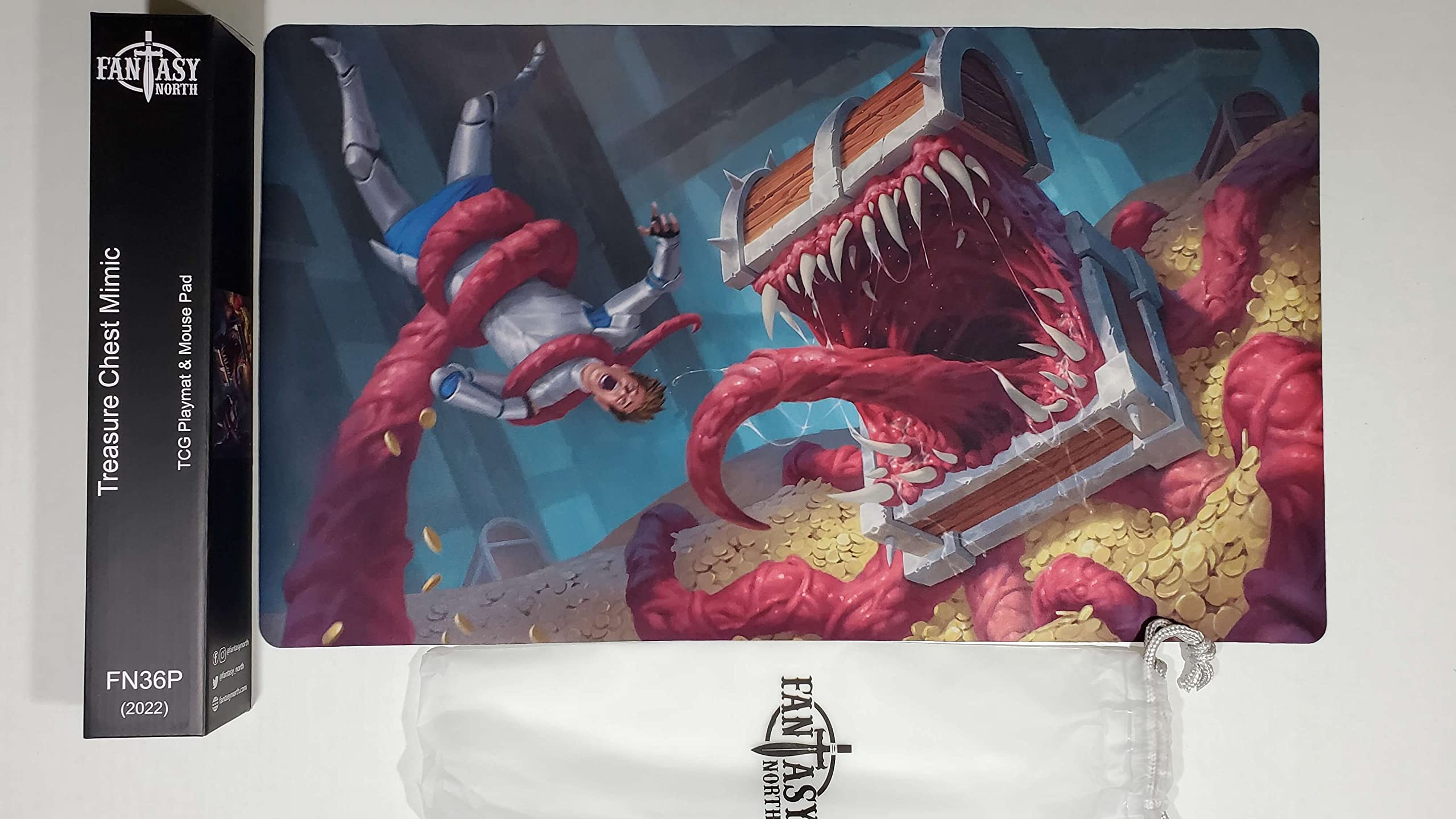 Fantasy North - Treasure Chest Mimic - TCG Playmat and Mouse Pad - 24 x 14 inches