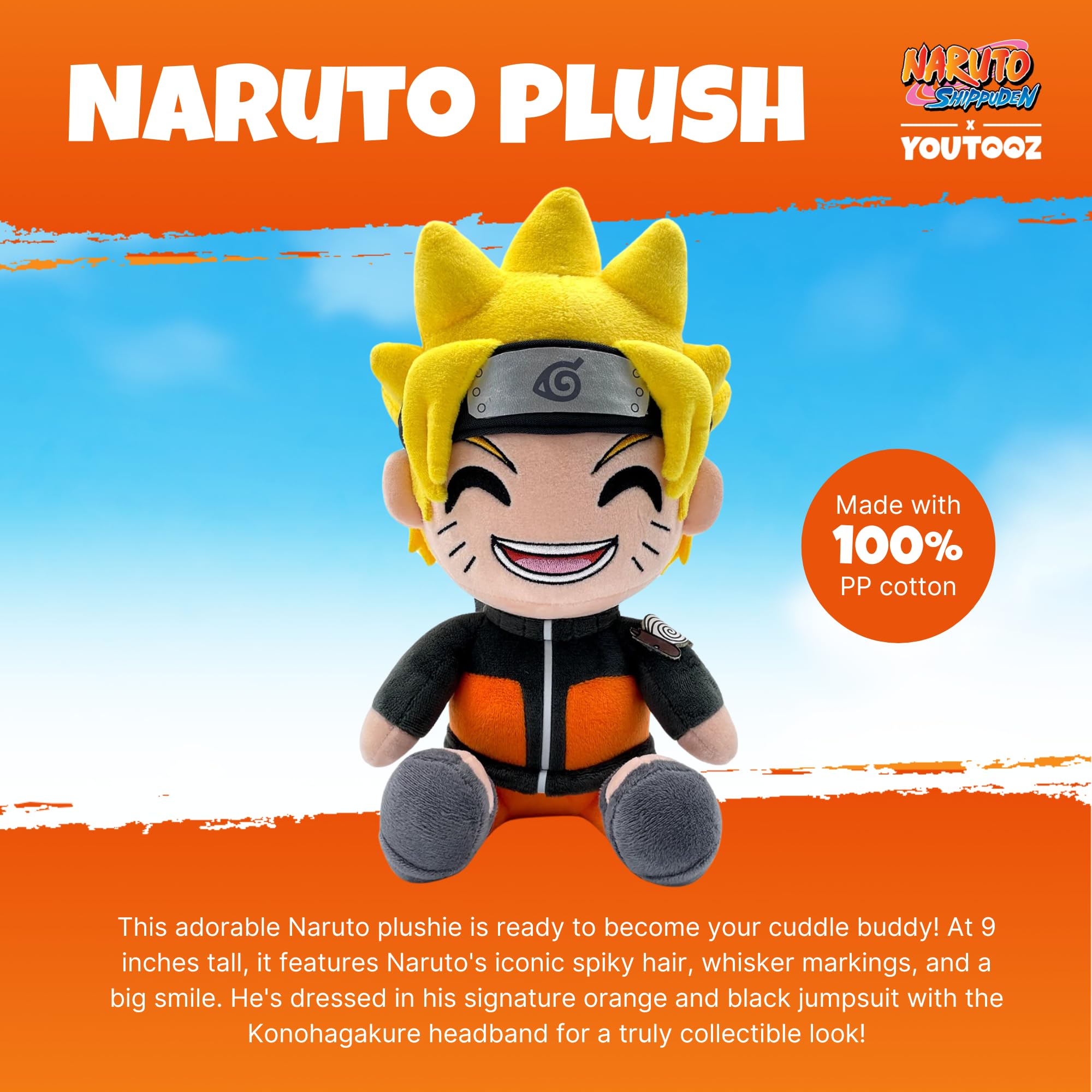 YouTooz Naruto Plush 9" Inch, Collectible Uzumaki Naruto Plushie from Anime Naruto Shippuden Plush Collection