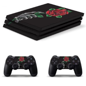 Skeleton Hand Holding Rose Sticker for P-S4 Controller Full Protective Skin Cover Design Wrap Decal Sticker Compatible with P-S4 Print