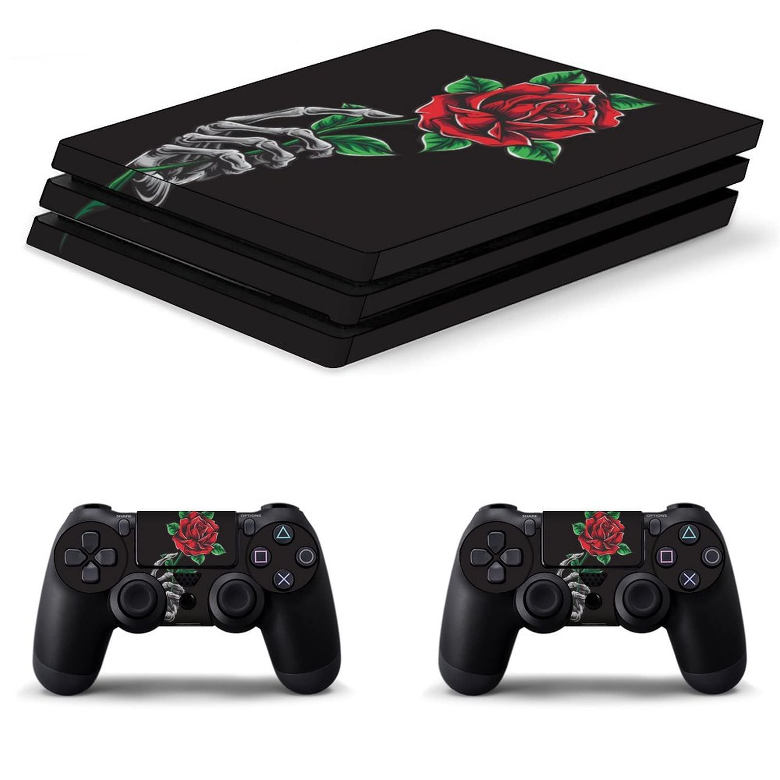 Skeleton Hand Holding Rose Sticker for P-S4 Controller Full Protective Skin Cover Design Wrap Decal Sticker Compatible with P-S4 Print