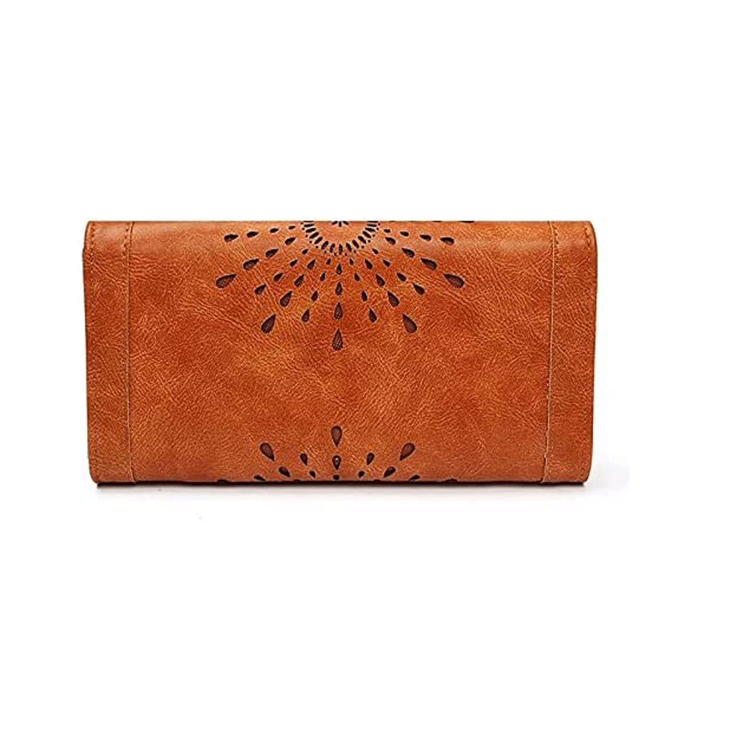 LIOONS Wallet Vintage Pu Leather Wallet Women's Large Capacity Card Holder Portable Practical Long Coins Pocket Hollow Durable Tear-Resistant