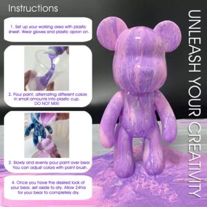 InSassy 9" Easy DIY Create Customize Art and Craft Kits Non-Toxic Fluid Pour Over Acrylic Paint Bear Kit for Boys and Girls (Silver-Ocean Blue-Deep Purple)