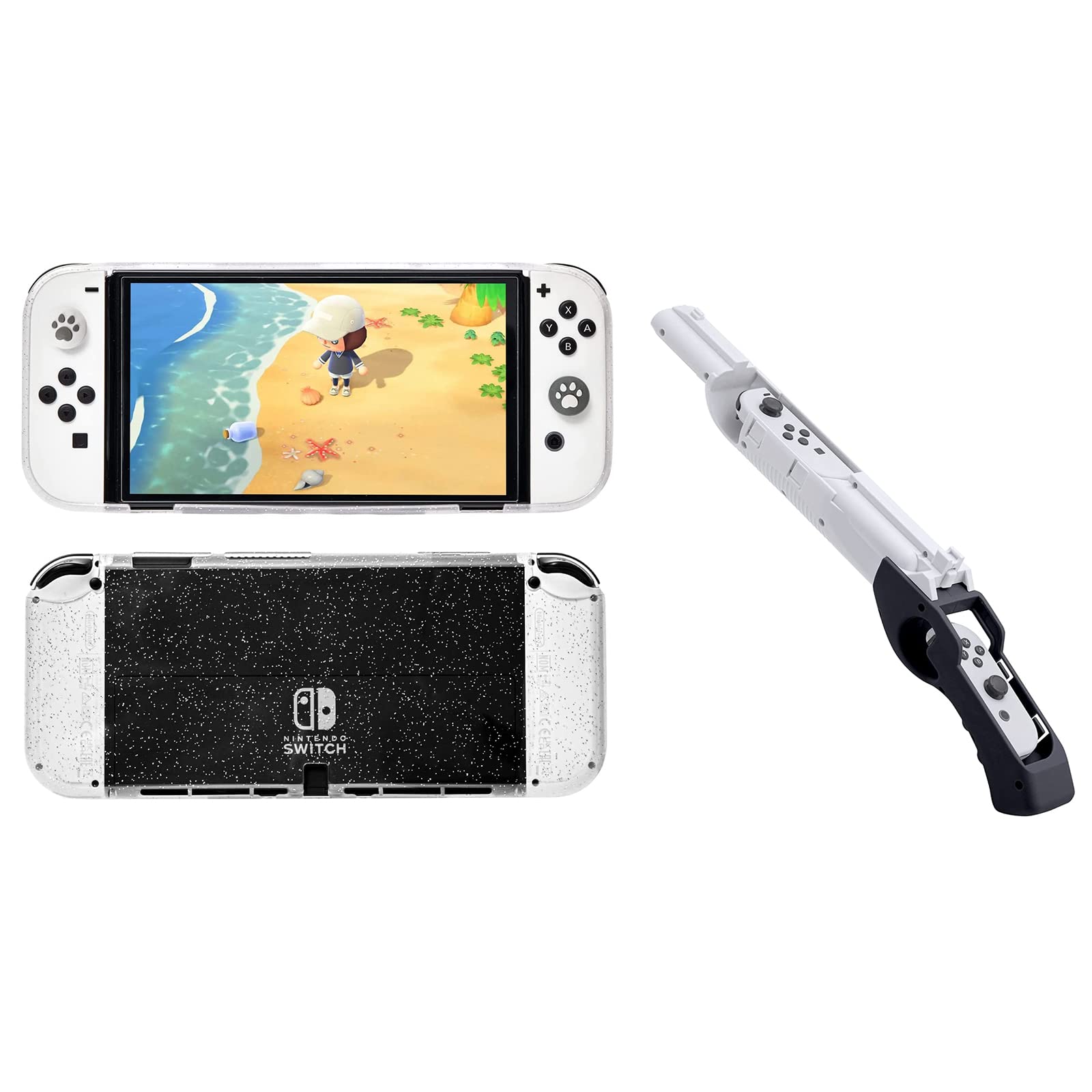 Nintendo Switch OLED Accessories, Nintendo Switch OLED Glitter Case and Nintendo Switch OLED Gun Controller