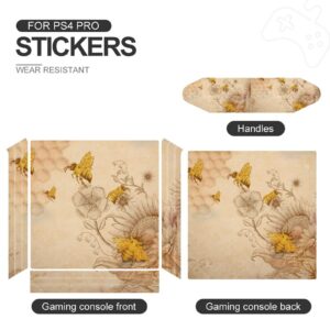 Retro Honey Bees and Wildflowers Sticker for P-S4 Controller Full Protective Skin Cover Design Wrap Decal Sticker Compatible with P-S4 Print