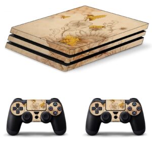 Retro Honey Bees and Wildflowers Sticker for P-S4 Controller Full Protective Skin Cover Design Wrap Decal Sticker Compatible with P-S4 Print