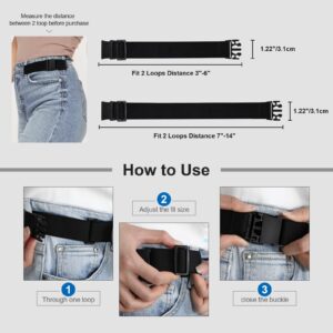 JASGOOD Women Black No Buckle Elastic Belts for Jeans-2 Pack Invisible Pants Adjuster with Flat Buckle Fit 1.5 inch Belt Loop(M, Suit 2 Loop Distance 3"-6")