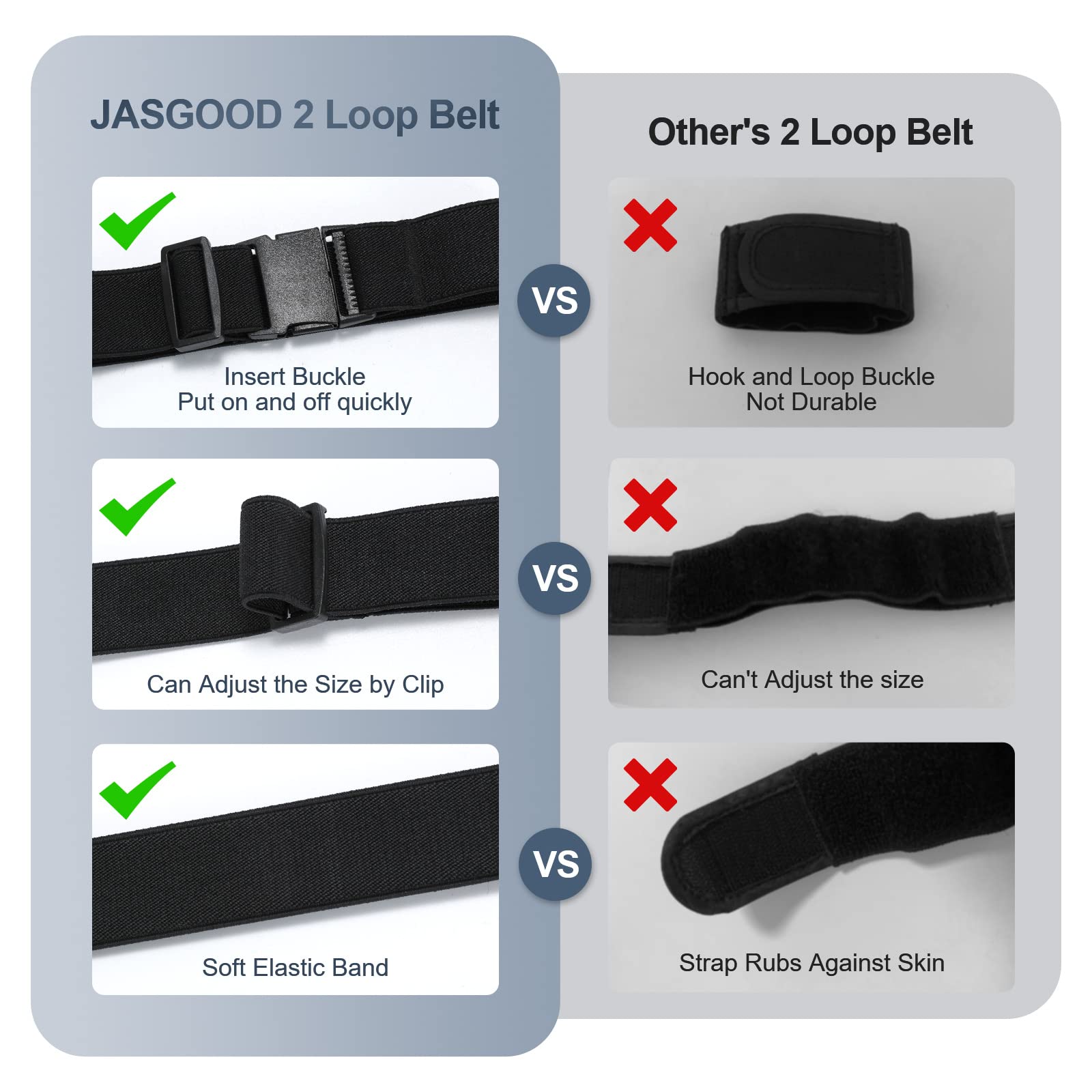 JASGOOD Women Black No Buckle Elastic Belts for Jeans-2 Pack Invisible Pants Adjuster with Flat Buckle Fit 1.5 inch Belt Loop(M, Suit 2 Loop Distance 3"-6")