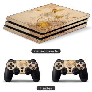 Retro Honey Bees and Wildflowers Sticker for P-S4 Controller Full Protective Skin Cover Design Wrap Decal Sticker Compatible with P-S4 Print