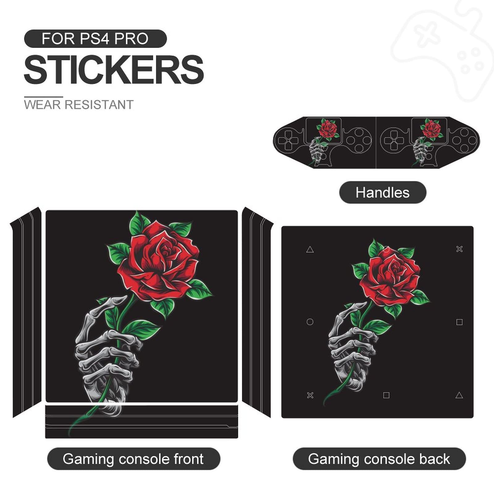 Skeleton Hand Holding Rose Sticker for P-S4 Controller Full Protective Skin Cover Design Wrap Decal Sticker Compatible with P-S4 Print