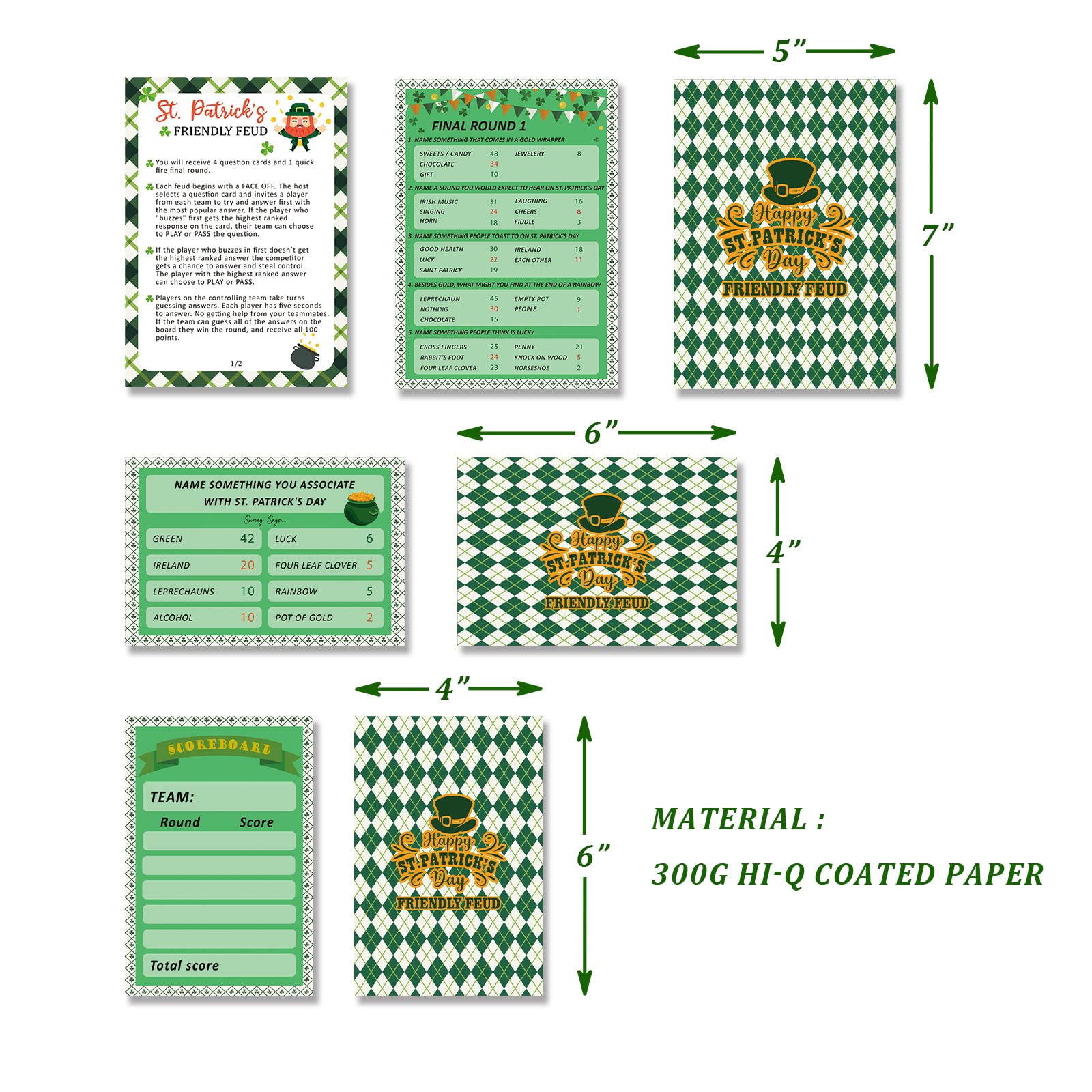 BEUFSE St' Patricks Day Friendly Feud Game Set, St' Patricks Day Party Game Supplies, St' Patricks Day Games for Adults, Feud Quiz, Family Activity, Family Games Night, Fun Holiday Game SC001