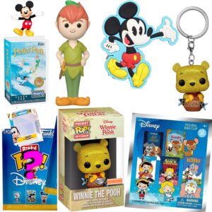 100 acre woods disney pop winnie the pooh mini figure exclusive diamond honey pot bundled with classic movie poster + bitty & mickey mouse magnet! + rewind peter pan 6-items