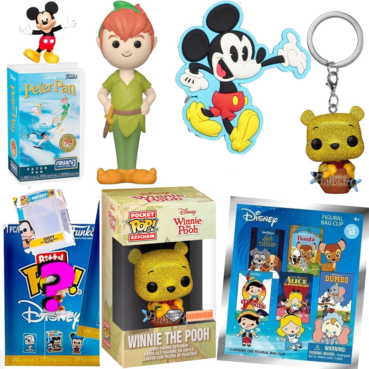 100 Acre Woods Disney Pop Winnie The Pooh Mini Figure Exclusive Diamond Honey Pot Bundled with Classic Movie Poster + Bitty & Mickey Mouse Magnet! + Rewind Peter Pan 6-Items