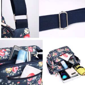 Casual Nylon Floral Shoulder Bag For Women Crossbody Bag Messenger Bags Travel Handbags With Adjustable Strap Waterproof (blue rose)