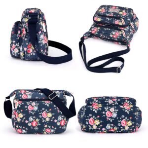 Casual Nylon Floral Shoulder Bag For Women Crossbody Bag Messenger Bags Travel Handbags With Adjustable Strap Waterproof (blue rose)