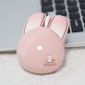 Lomiluskr Cute Bunny Wireless Mouse, Lightweight Soundless Mouse, 2.4G Wireless Mice, Candy Colors, Kawaii Rabbit Mouse for Girls and Kids (Pink Bunny)