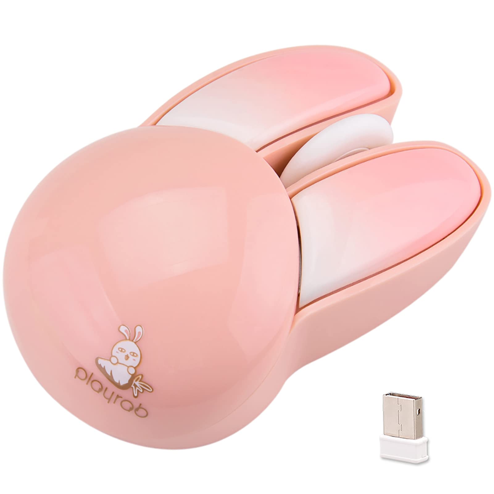 Lomiluskr Cute Bunny Wireless Mouse, Lightweight Soundless Mouse, 2.4G Wireless Mice, Candy Colors, Kawaii Rabbit Mouse for Girls and Kids (Pink Bunny)