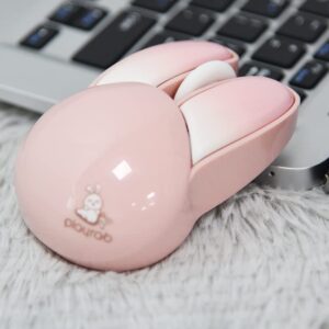 Lomiluskr Cute Bunny Wireless Mouse, Lightweight Soundless Mouse, 2.4G Wireless Mice, Candy Colors, Kawaii Rabbit Mouse for Girls and Kids (Pink Bunny)