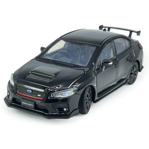 2016 impreza wrx sti diecast model car 1/32 scale metal toy cars racing sports sedan toy vehicle with light, 4 doors open hood trunk open, toys for boys gifts kids collection for men, black