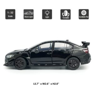 2016 Impreza WRX STI Diecast Model Car 1/32 Scale Metal Toy Cars Racing Sports Sedan Toy Vehicle with Light, 4 Doors Open Hood Trunk Open, Toys for Boys Gifts Kids Collection for Men, Black