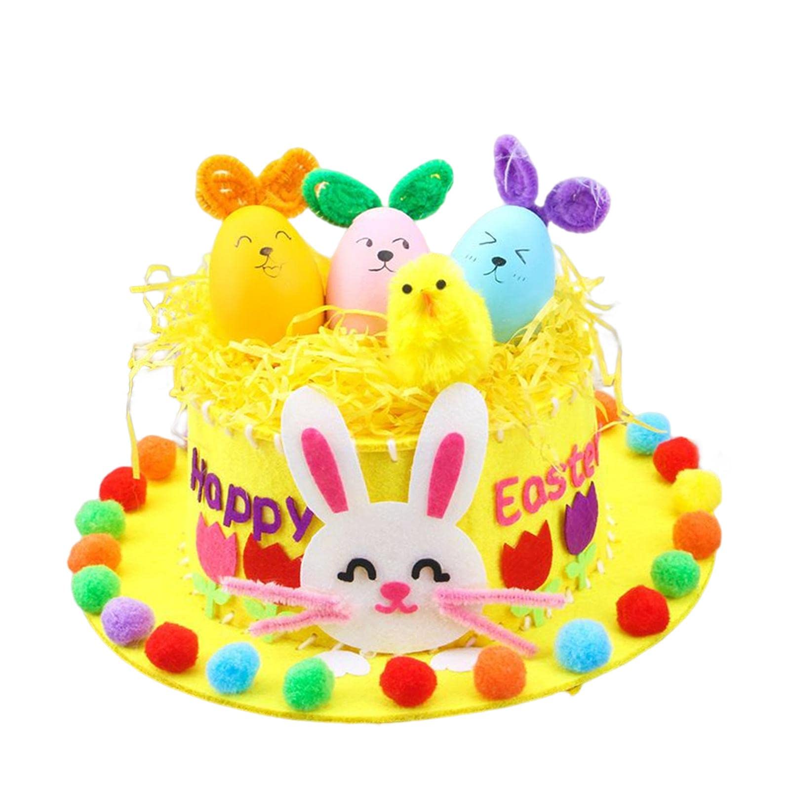 Menolana Children DIY Easter Hat Set Decorations Crafts, to Make Your Own Easter Bonnet Game Supplies for Kindergarten, Yellow