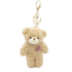 zitokin bear plush keychain toys for kids with purple heart 5" inch stuffed teddy plushie backpack purse pendant gift for girls (b-brown-heart)