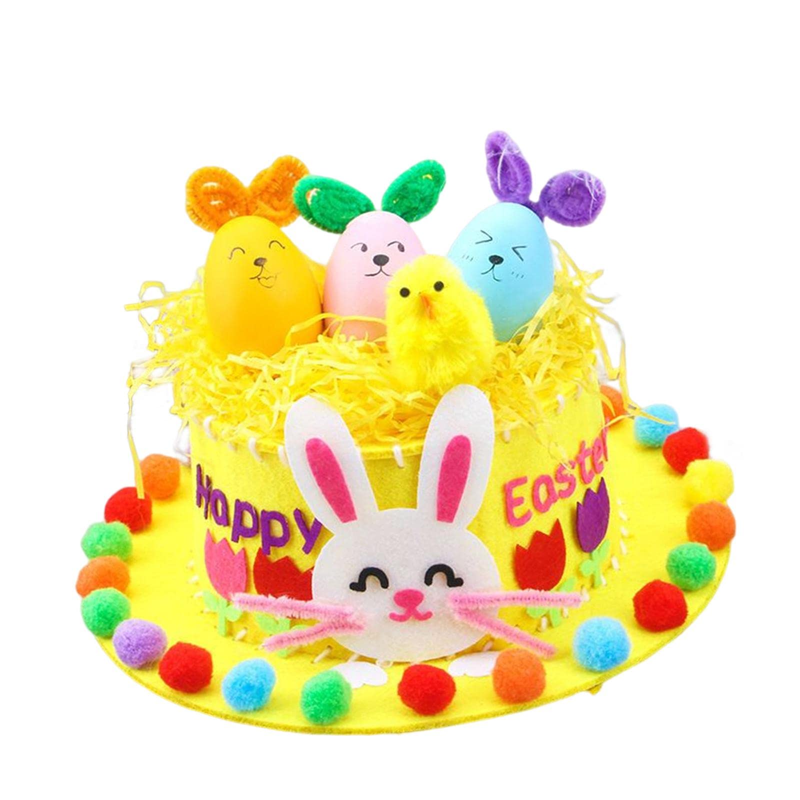 Menolana Children DIY Easter Hat Set Decorations Crafts, to Make Your Own Easter Bonnet Game Supplies for Kindergarten, Yellow