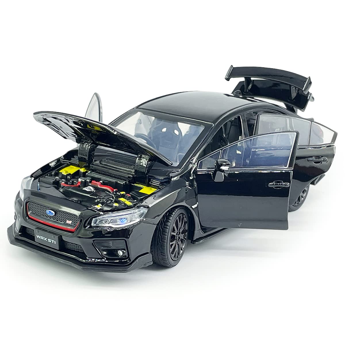 2016 Impreza WRX STI Diecast Model Car 1/32 Scale Metal Toy Cars Racing Sports Sedan Toy Vehicle with Light, 4 Doors Open Hood Trunk Open, Toys for Boys Gifts Kids Collection for Men, Black