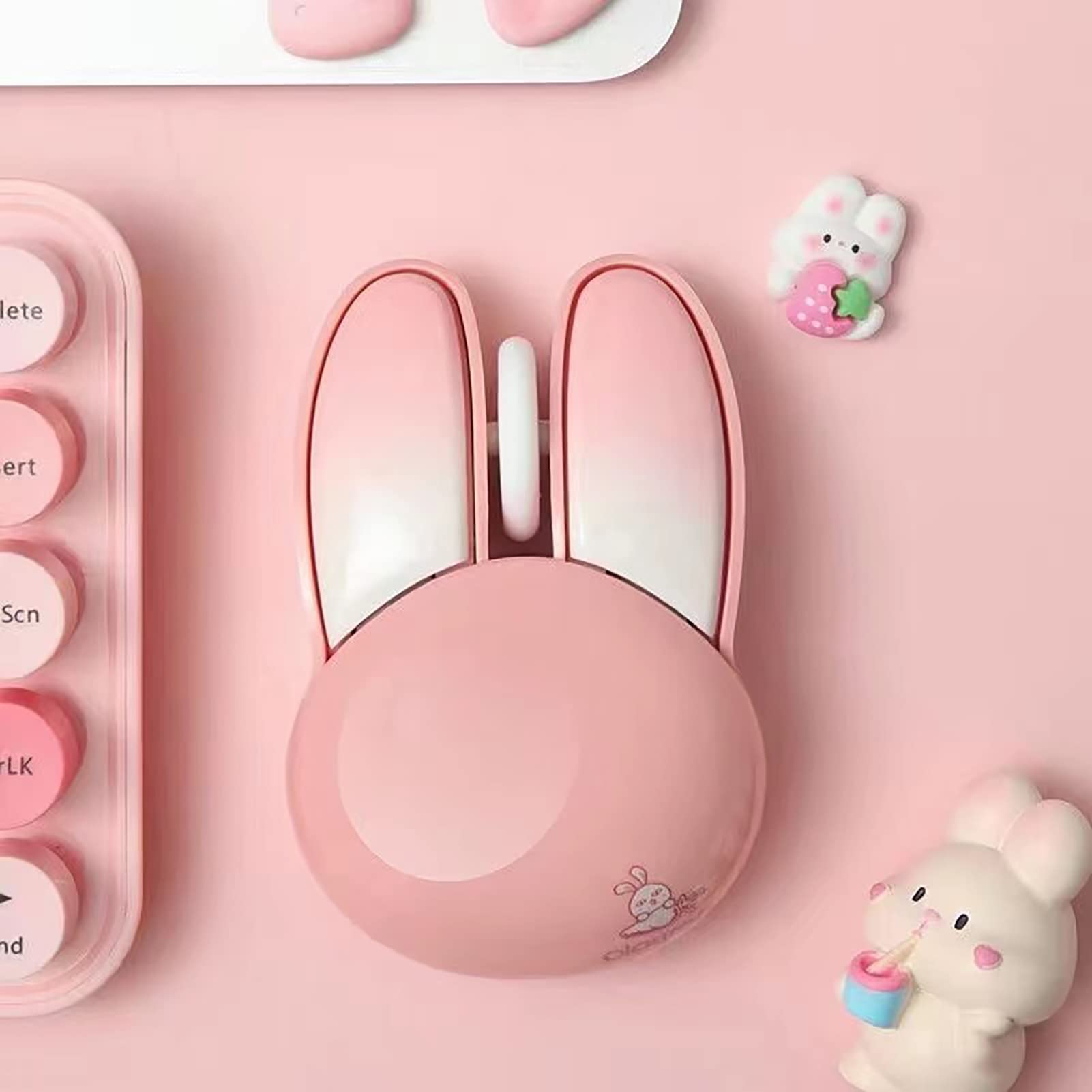 Lomiluskr Cute Bunny Wireless Mouse, Lightweight Soundless Mouse, 2.4G Wireless Mice, Candy Colors, Kawaii Rabbit Mouse for Girls and Kids (Pink Bunny)