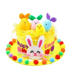 Menolana Children DIY Easter Hat Set Decorations Crafts, to Make Your Own Easter Bonnet Game Supplies for Kindergarten, Yellow