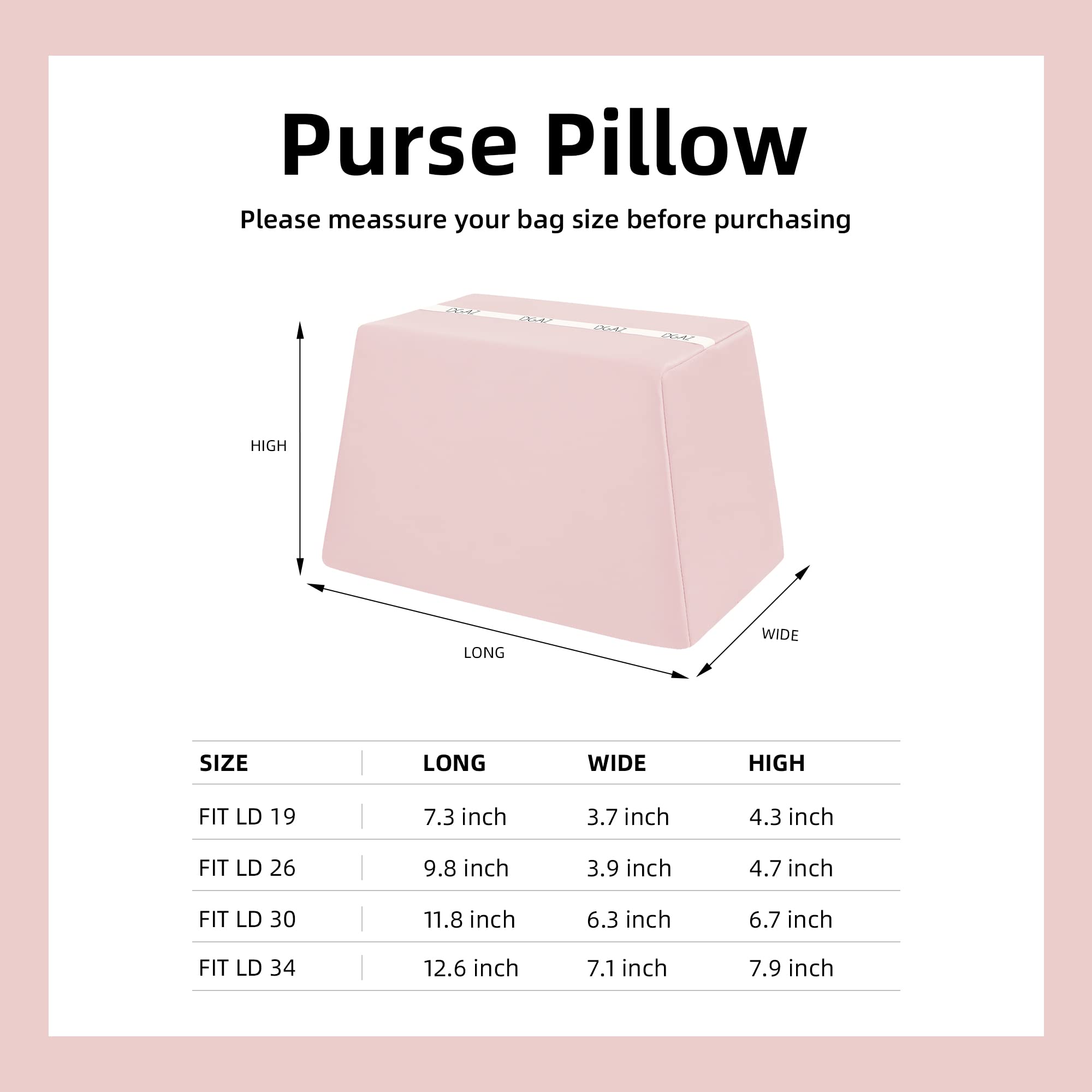 DGAZ Purse Pillow Shaper Insert for Luxury Handbags, Silky Pillow Shaper for Lindy 19/26/30/34 Bags(Pink,LD19)