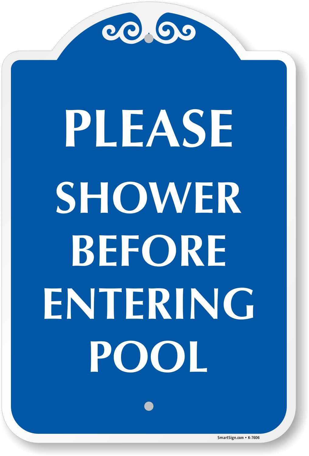 SmartSign Designer “Please Shower Before Entering Pool” Sign, 18 x 12 inch Pool Rule Sign, 120 mil Aluminum Composite (ACM) with Overcoat, Blue/White, Made in USA