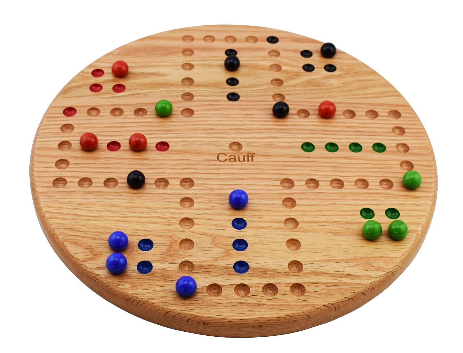 Marbles Board Game Solid Oak Wood 4 Player Hand Painted Holes (17.5 inch)