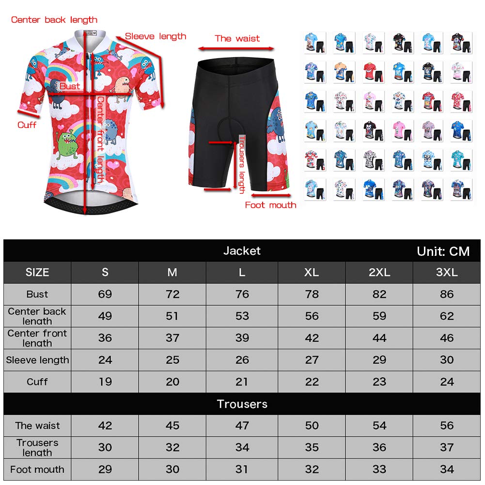 L PATTERN Kids Cycling Jersey Set Short Sleeve With 3D padded Shorts Cartoon Road Mountain Bike Jersey Set for Girls Boys, Spaceship Light Blue, 6-7 Years